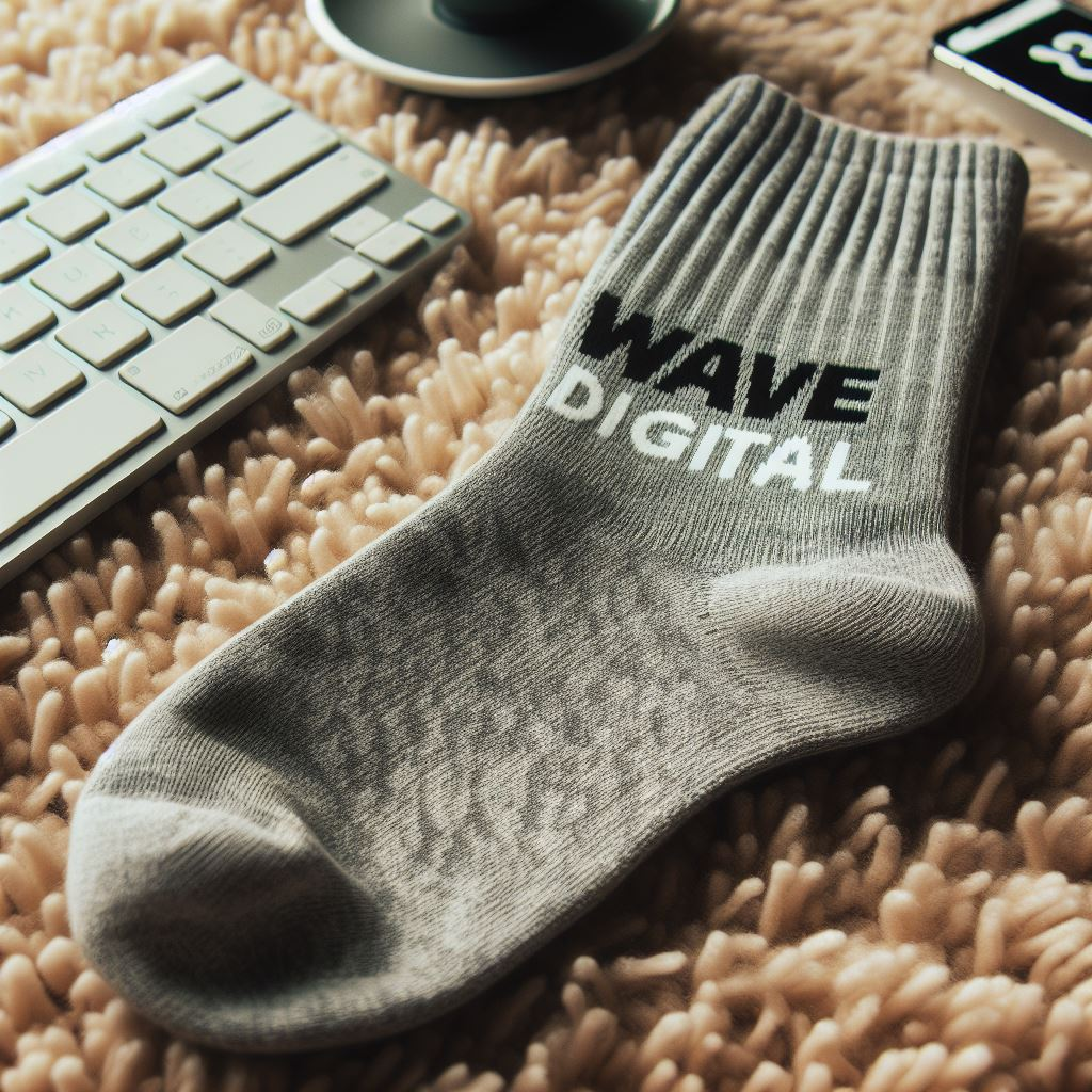 A light gray personalized sock by EverLighten. It is lying on a carpet.