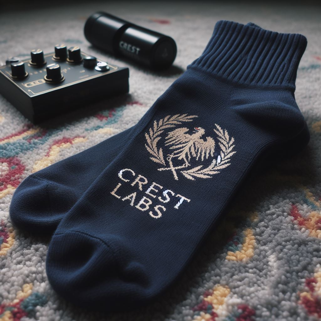 A custom logo sock by EverLighten is lying on the floor. It is black.