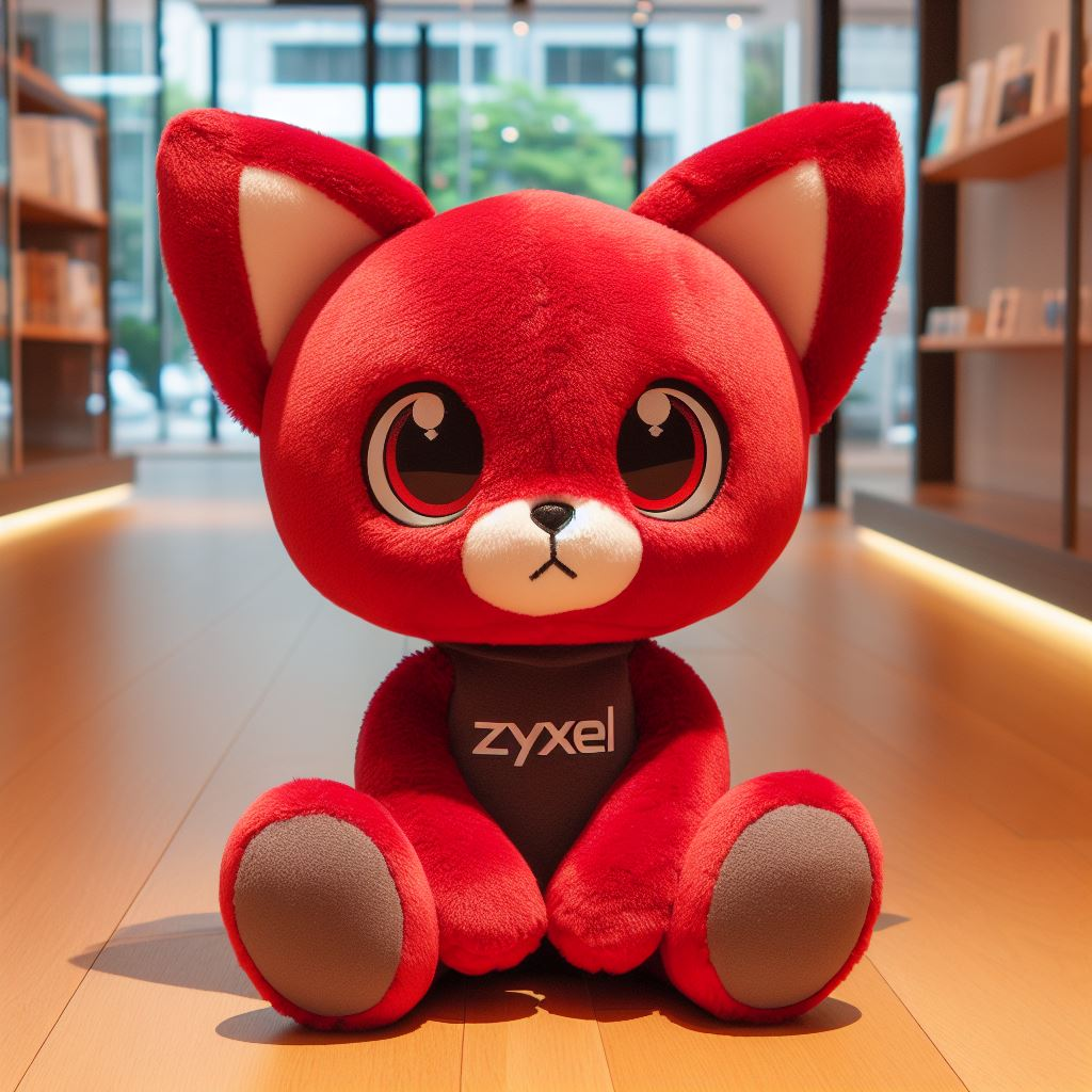A custom plush toy made by EverLighten with the company's logo. It is cherry red.