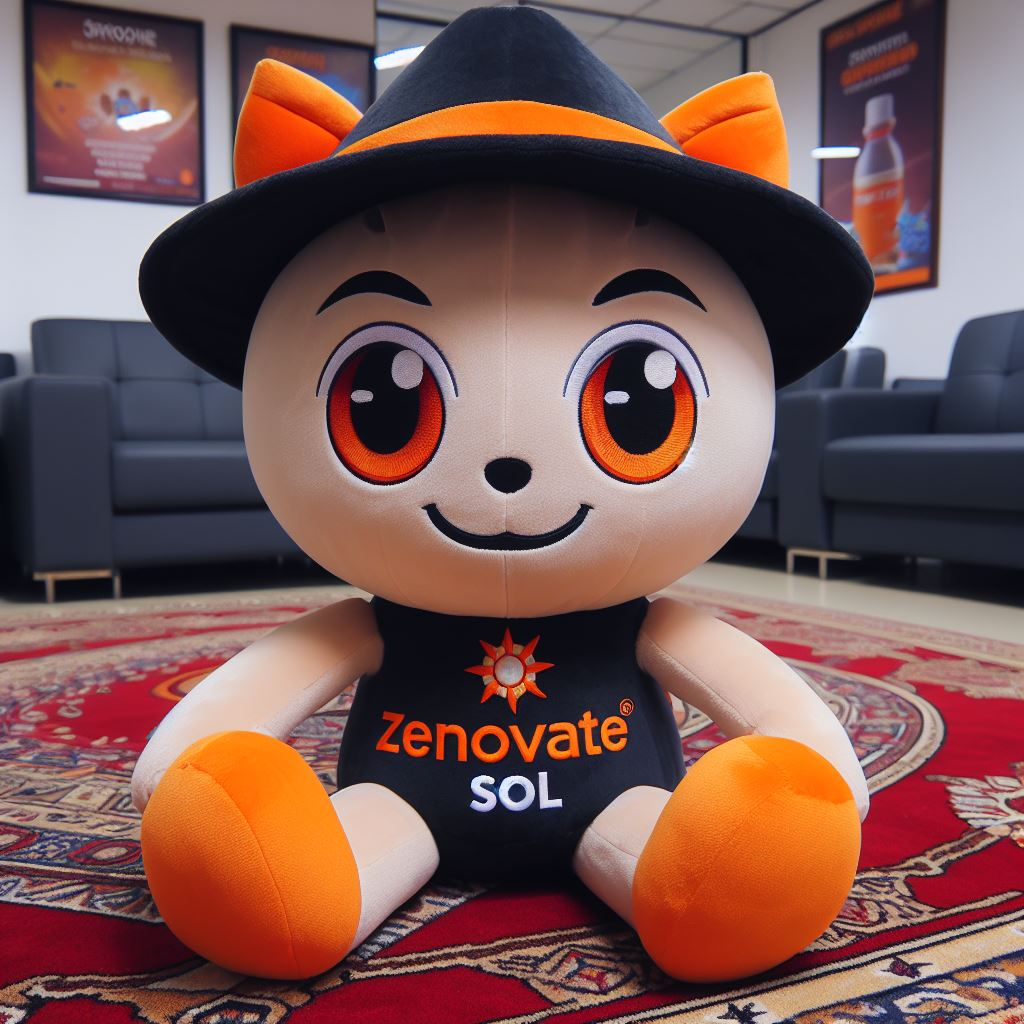 EverLighten introduces a custom plush figure, with a company’s logo, comfortably seated on a rug.