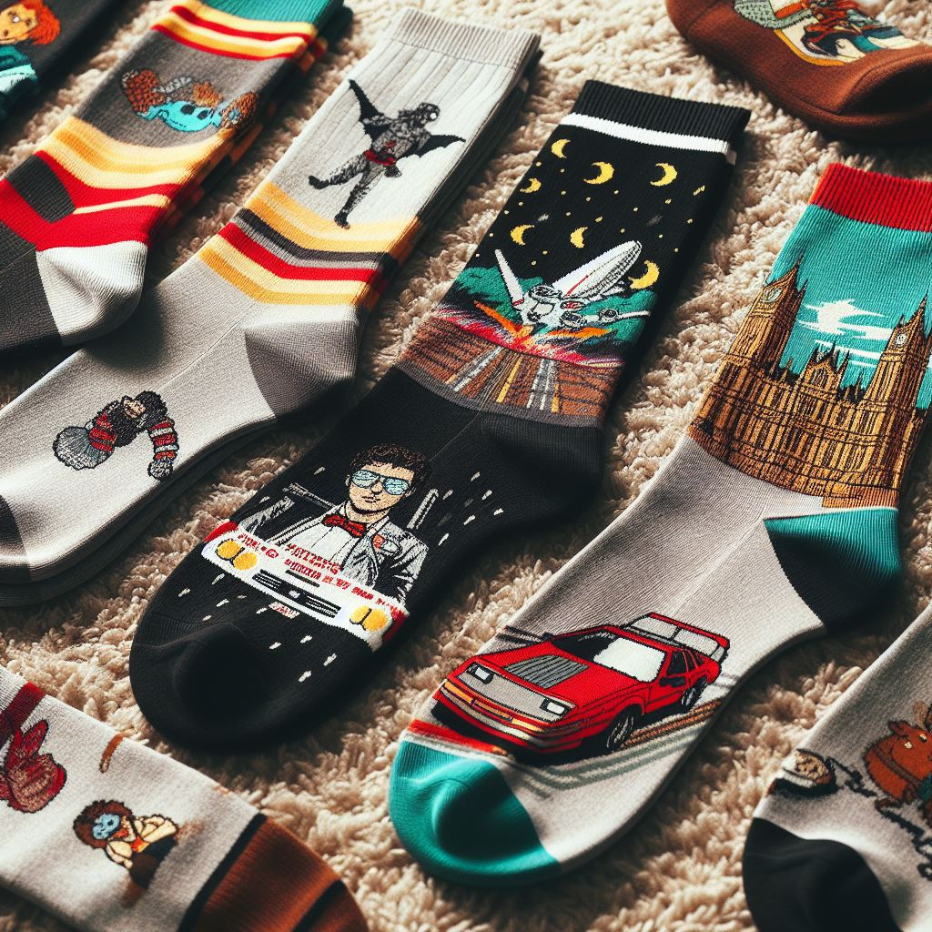 Custom socks with Retro and Vintage-Inspired Designs manufactured by EverLighten on a table.