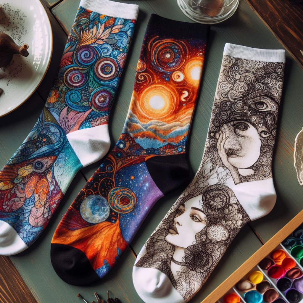 Custom socks made by EverLighten with Artistic and Illustrative Styles.