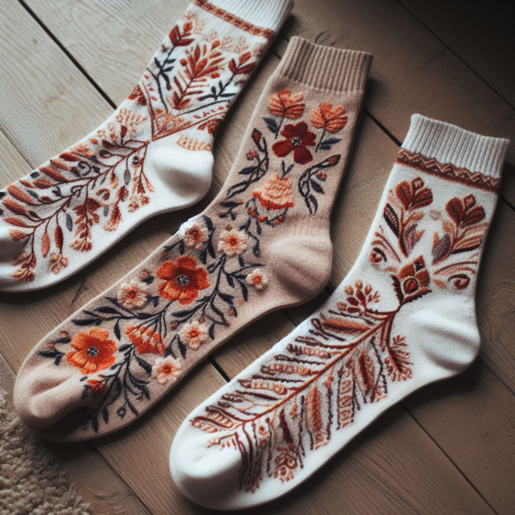 Custom socks with Texture and Dimensional Elements, like embroidery by EverLighten on the floor.
