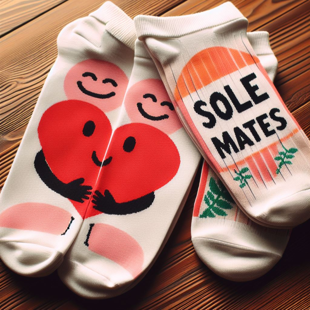 Limited-edition custom socks for couples lying on a table.