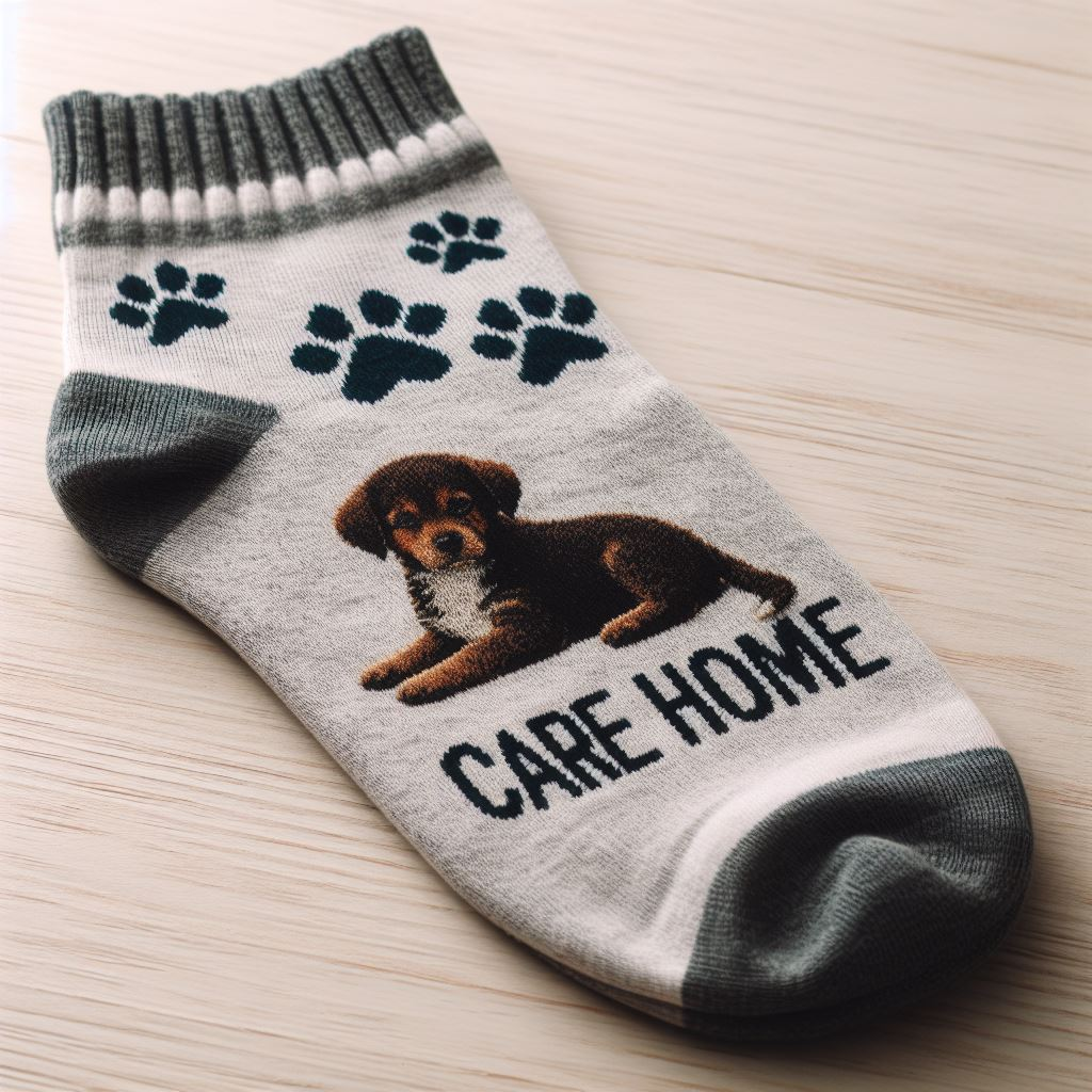 An exclusive custom sock for an animal care home.