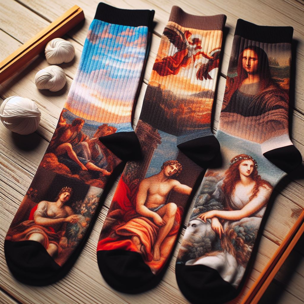 Three custom socks with classical artworks from the past. They are limited-edition for a promotion.