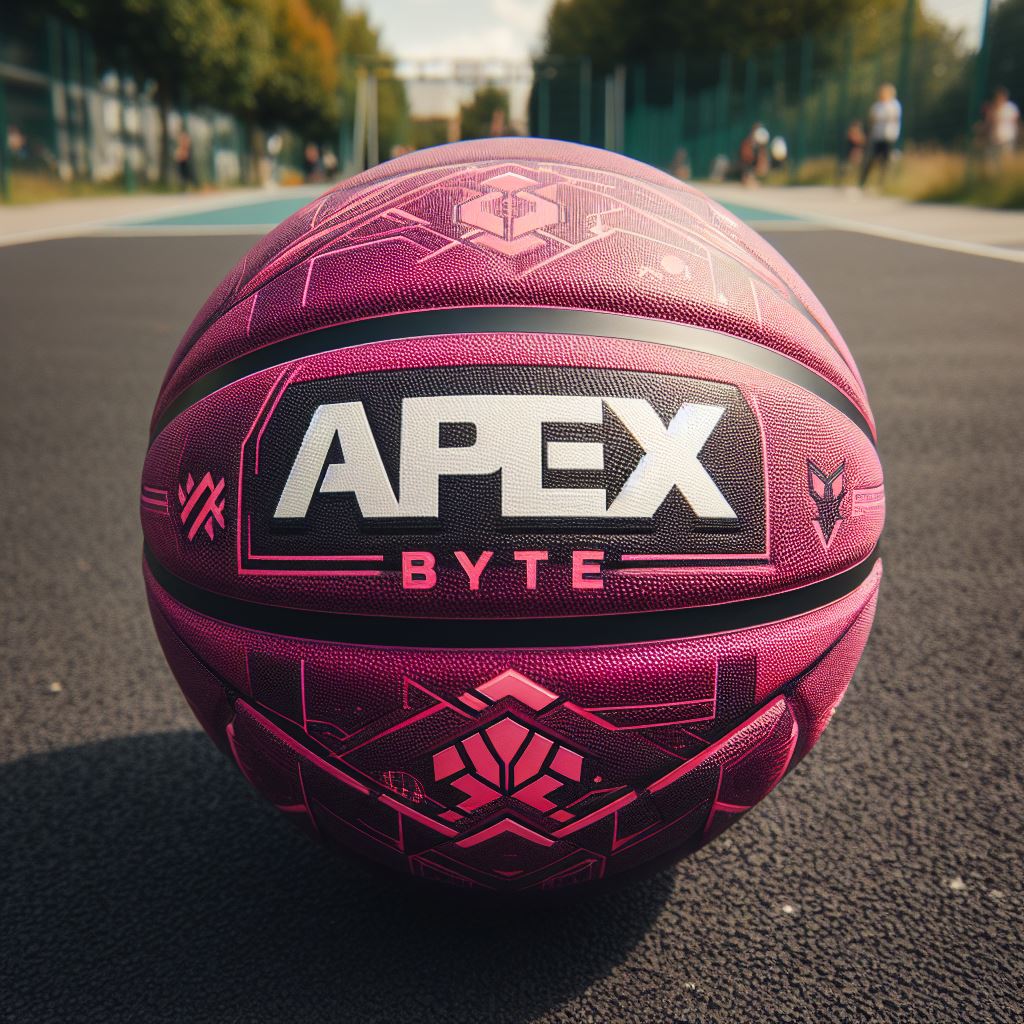 A custom basketball with the logo in the color Fuchsia kept on a park ground.