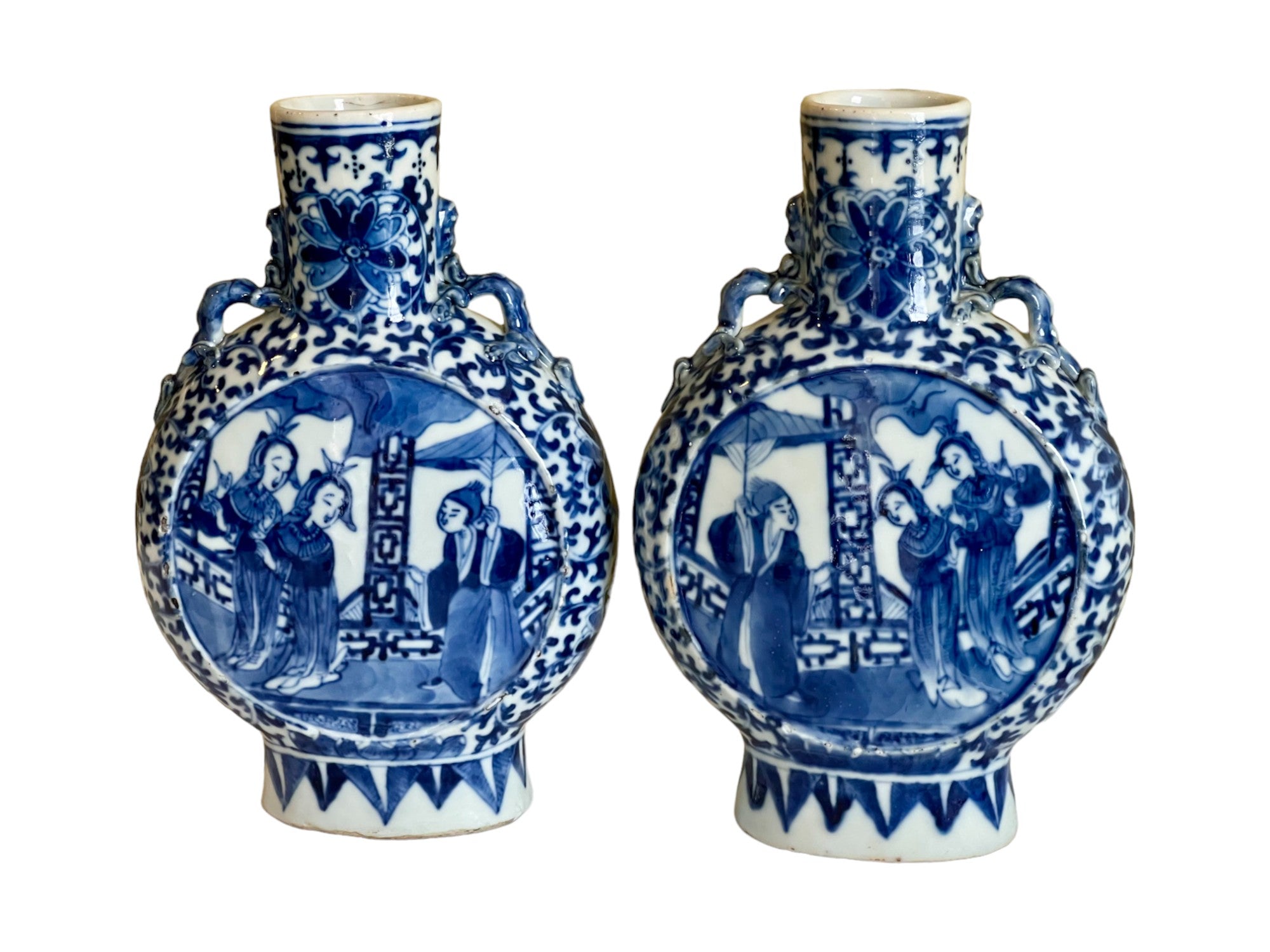 19th C Blue and White Chinese Porcelain Moon Flasks