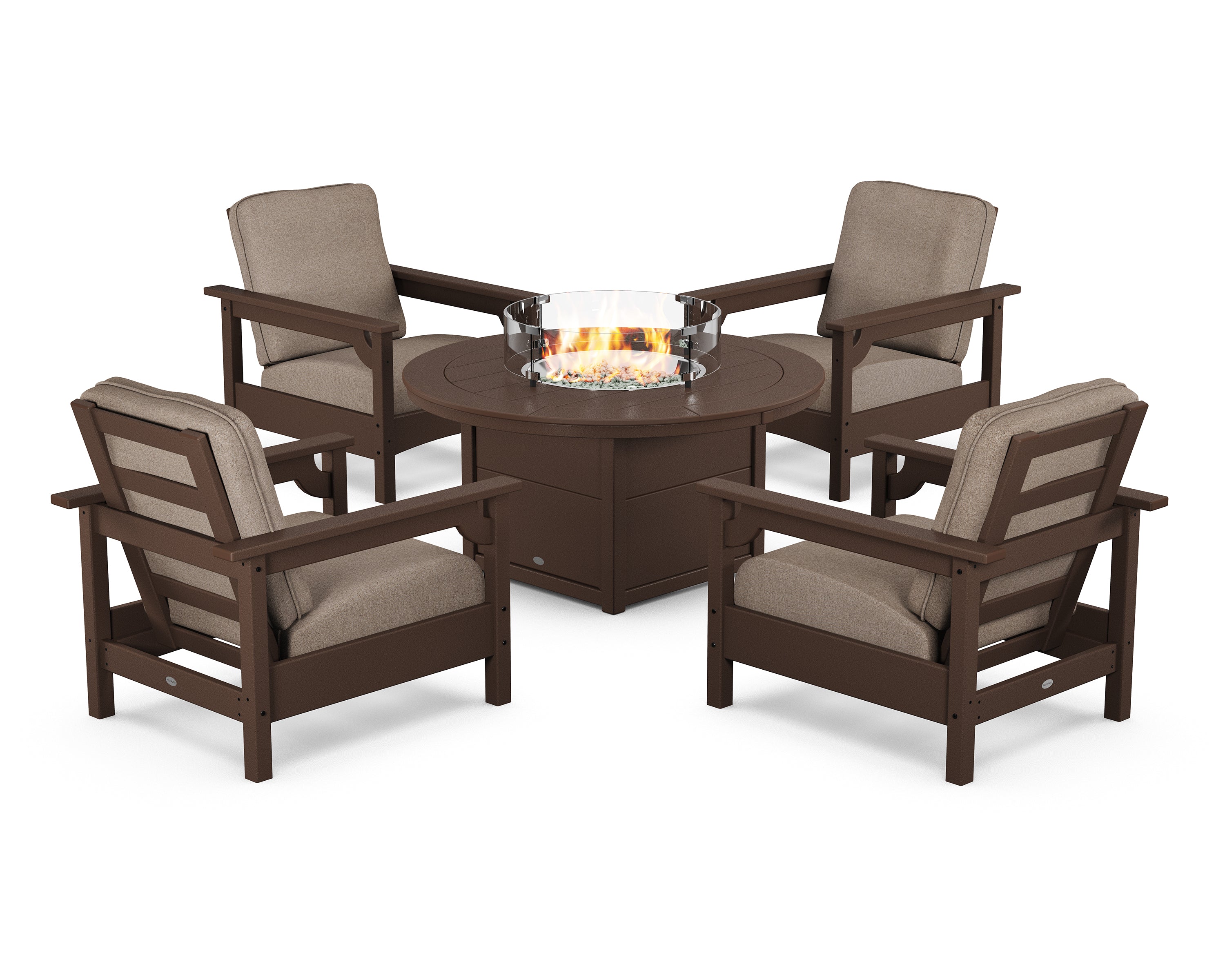 POLYWOOD Club 5-Piece Conversation Set with Fire Pit Table