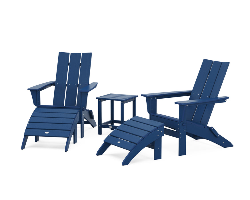 POLYWOOD Modern Folding Adirondack Chair 5-Piece Set with Ottomans and 18" Side Table