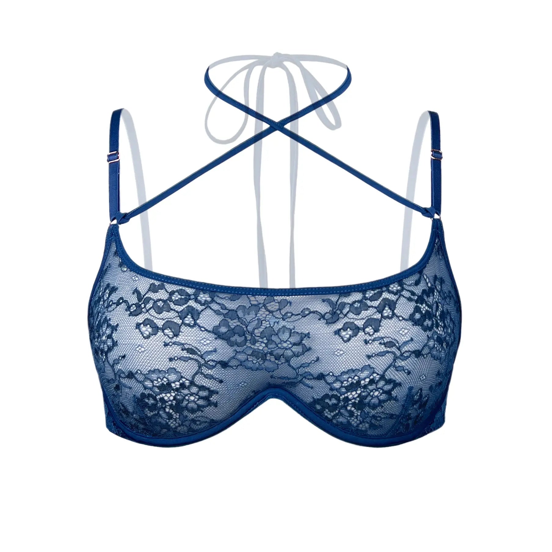 Wild Lace Long Line Bra Dark Denim Blue