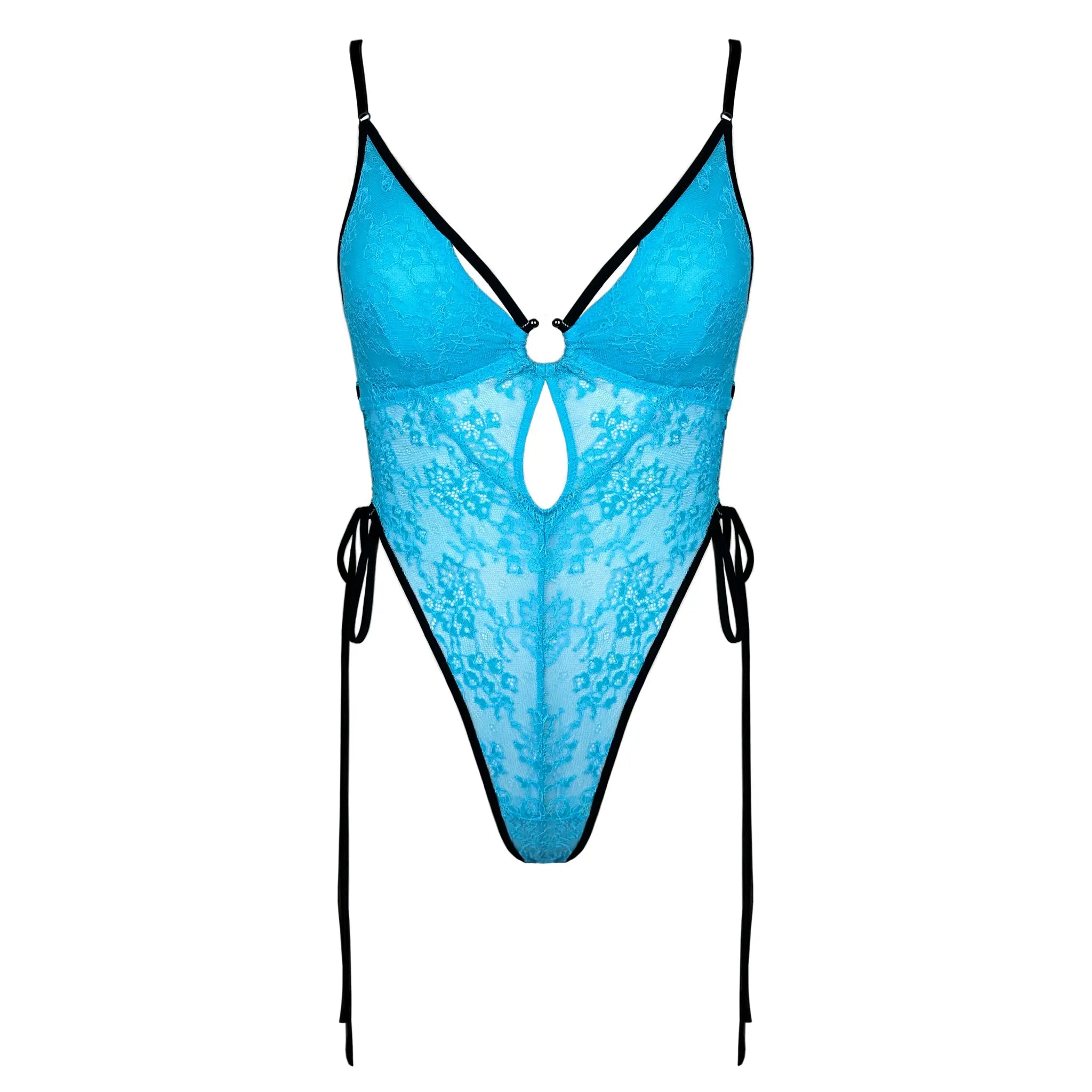 Amphitrite Side Tie Bodysuit Blue Flame - Monique Morin Lingerie