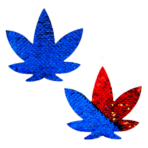 American Spirit Blue to Red Flip Sequins Dope AF Weed Leaf Pasties