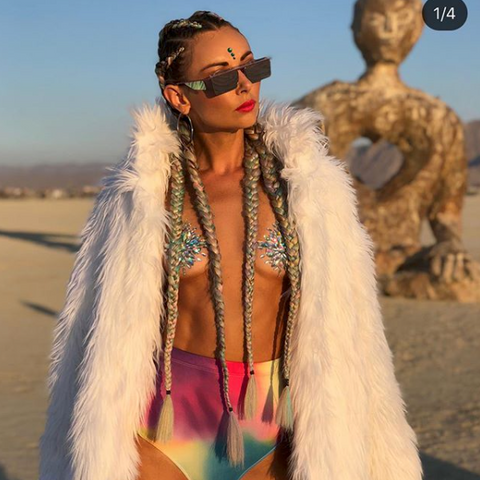 Revolve model at Burning Man 2018, Neva Nude
