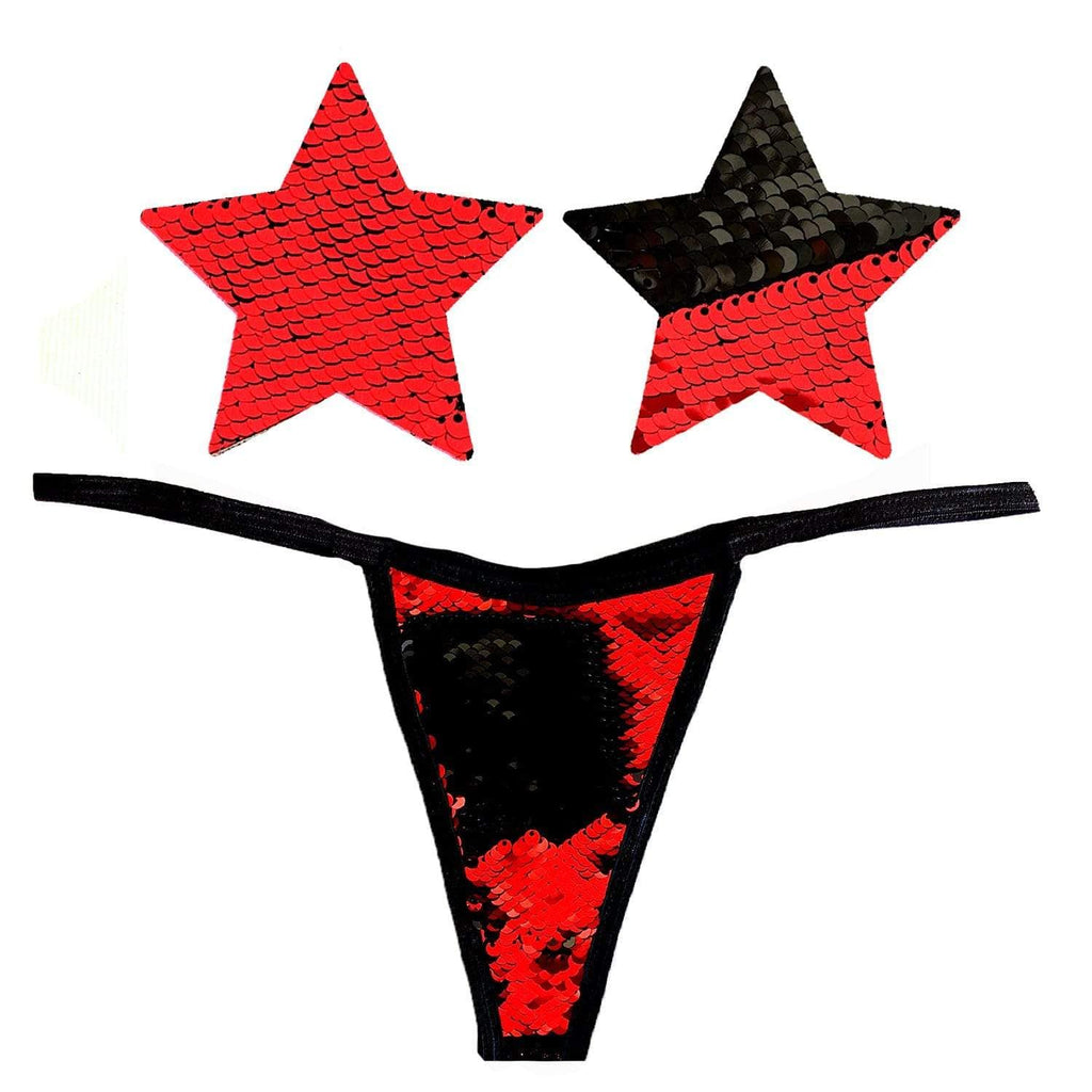 Sookie Flip Sequin Red Black Naughty Panties And Pasties Nevanude 