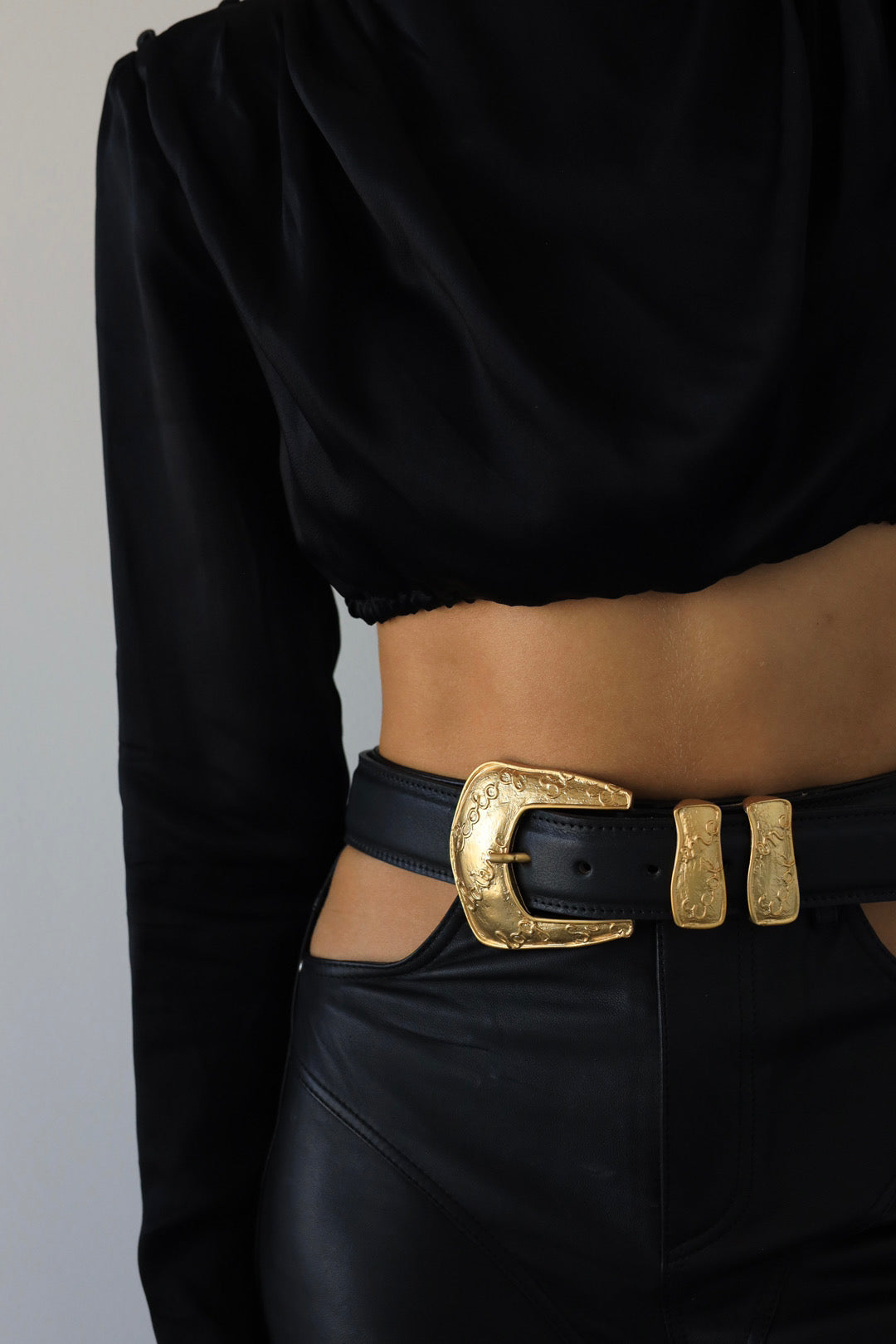 Gold colour double AA Buckle Black Belt for Womens n Girls