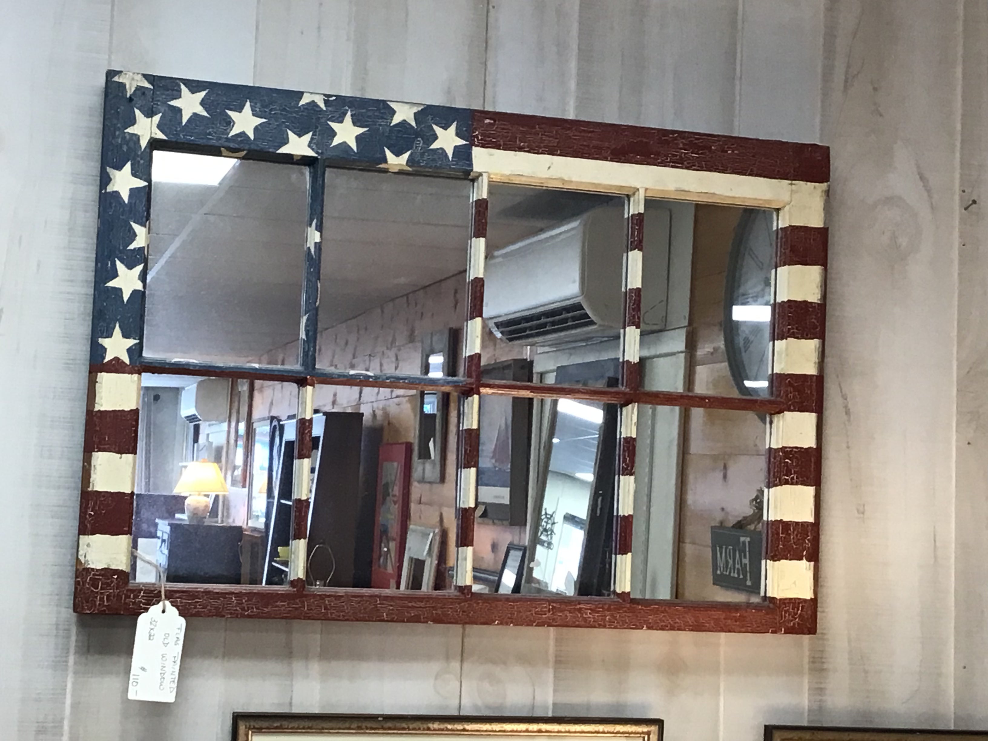 Flag Painted Old Window Mirror 32x22