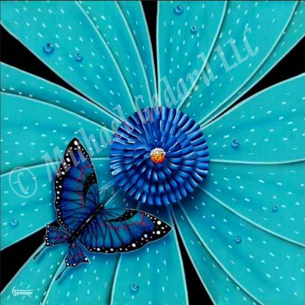 Colored Flowers Butterfly on Paper – Michael Godard Art Gallery