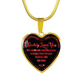 TO MY DAUGHTER - DADDY LOVES YOU, BRAVER STRONGER SMARTER (SHINNY RED TEXT ON BLACK) SILVER OR GOLD FINISHED HEART SHAPED NECKLACE