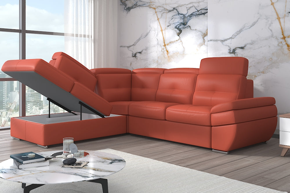 Nordholtz Salzburg Leather Sectional with Bed and Storage - Pumpkin Design