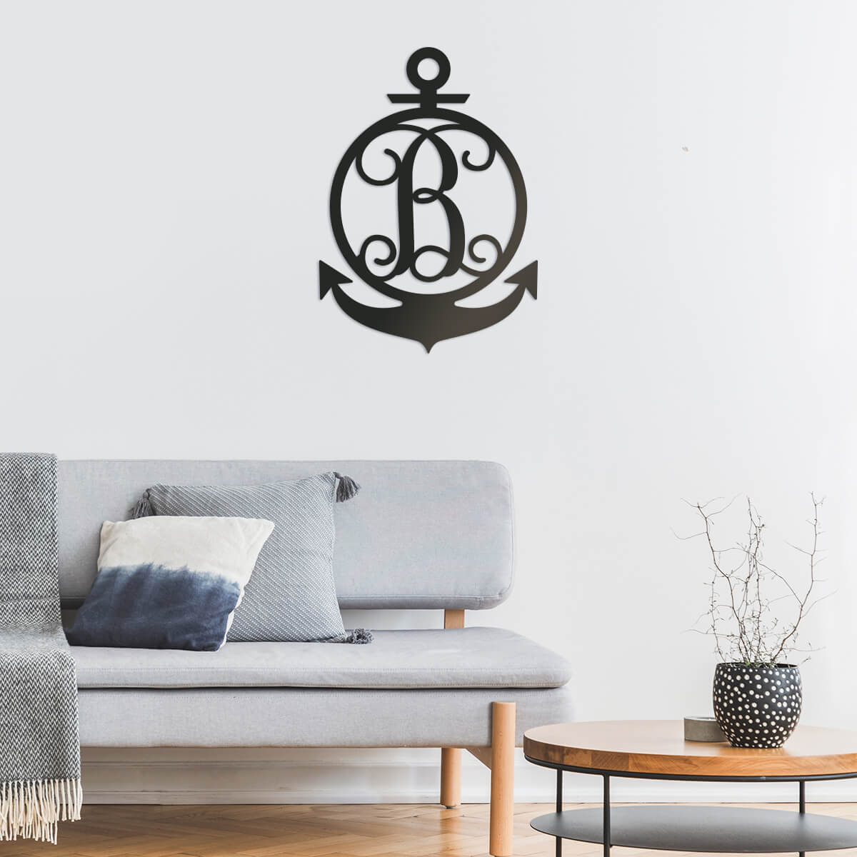 Anchor Initial Monogram - Black - 18x13