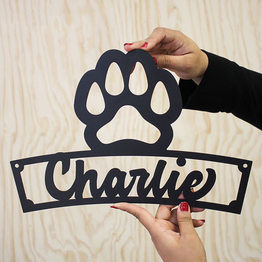 Personalized Dog Paw Sign - Black - 14x9