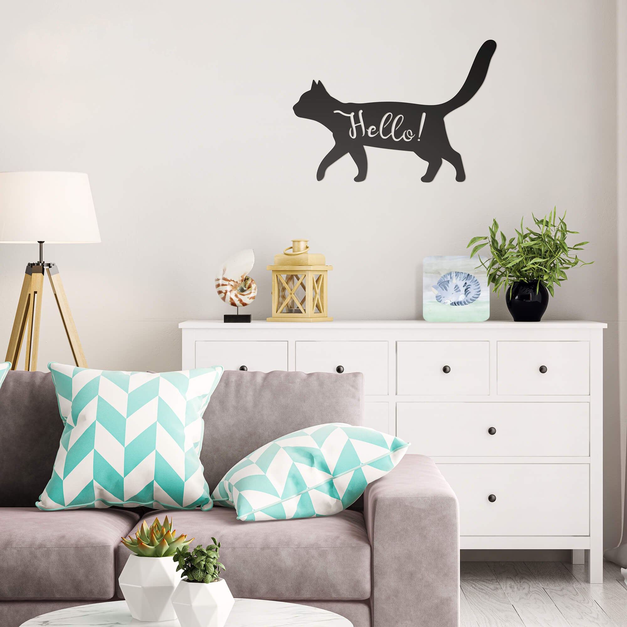 Friendly Cat Wall Art - Black - 12.5x18