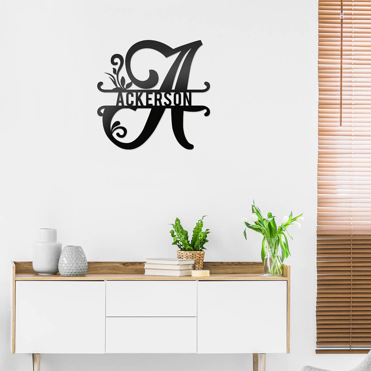 Initial Monogram Metal Sign Decor - Black - 14