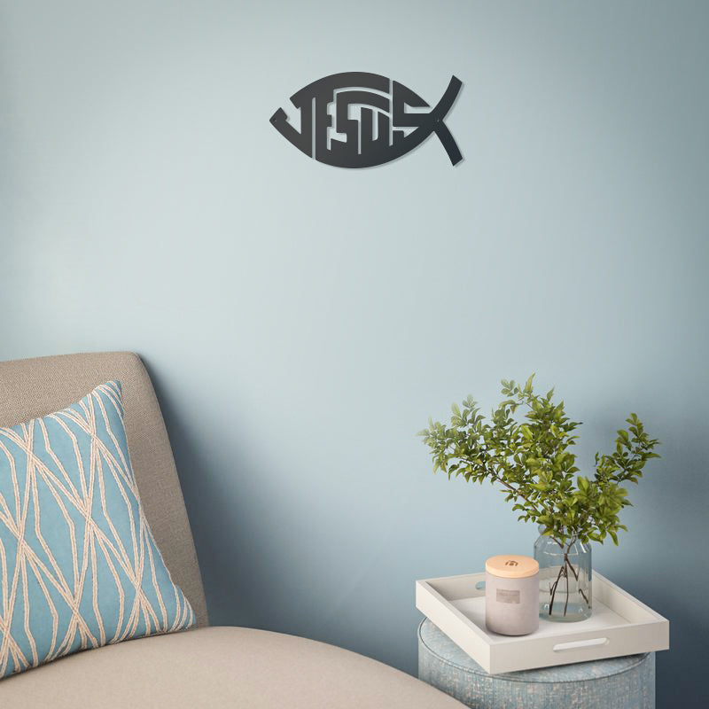 Jesus Christ Ichthys Symbol Wall Art - Black - 7.5x16 - Design 1