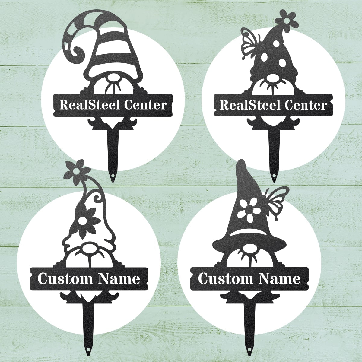 Custom Garden Gnome Plant Markers - Black - Large