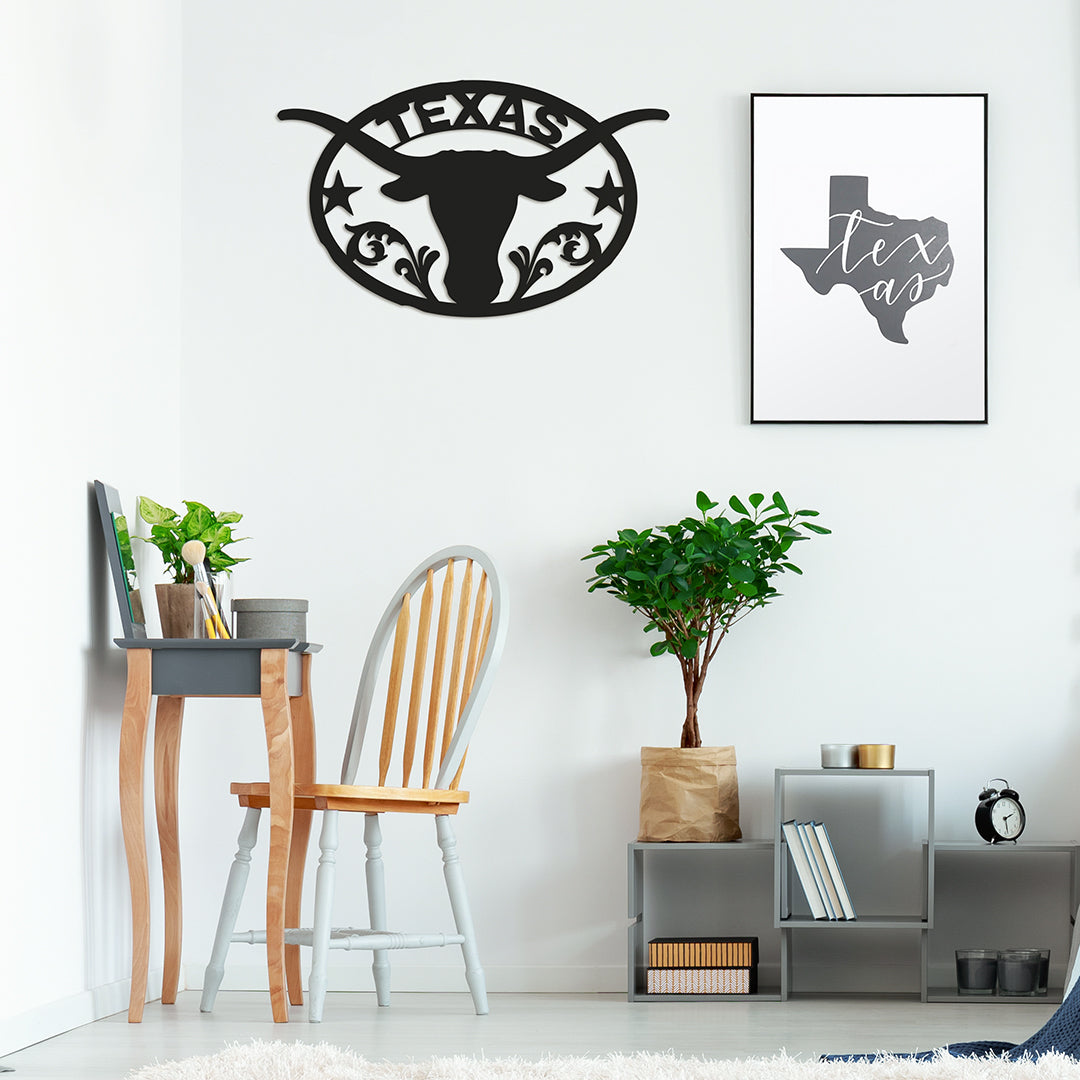 Texas Longhorn Wall Dècor - Black - Small - 11x18