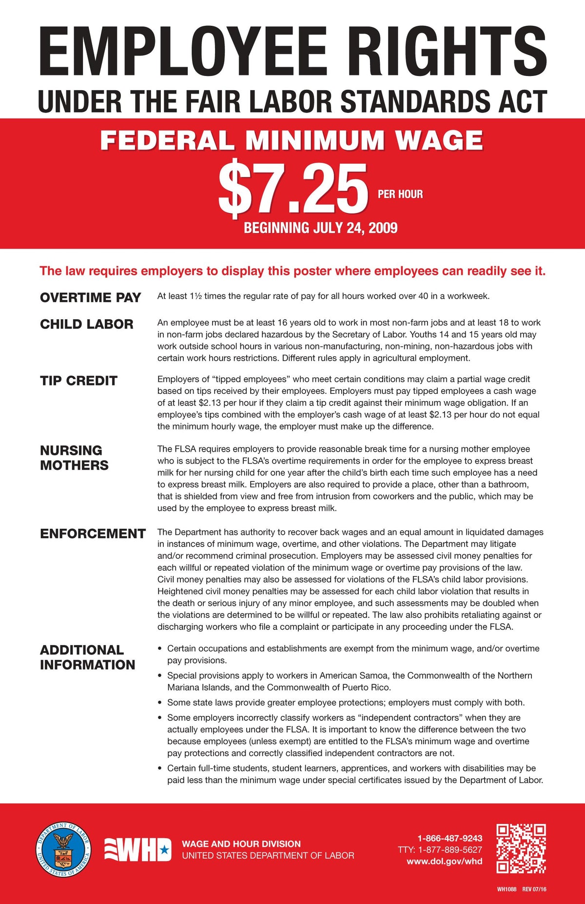 Fair Labor Standards Act (FLSA) Minimum Wage Poster — State and Federal Poster