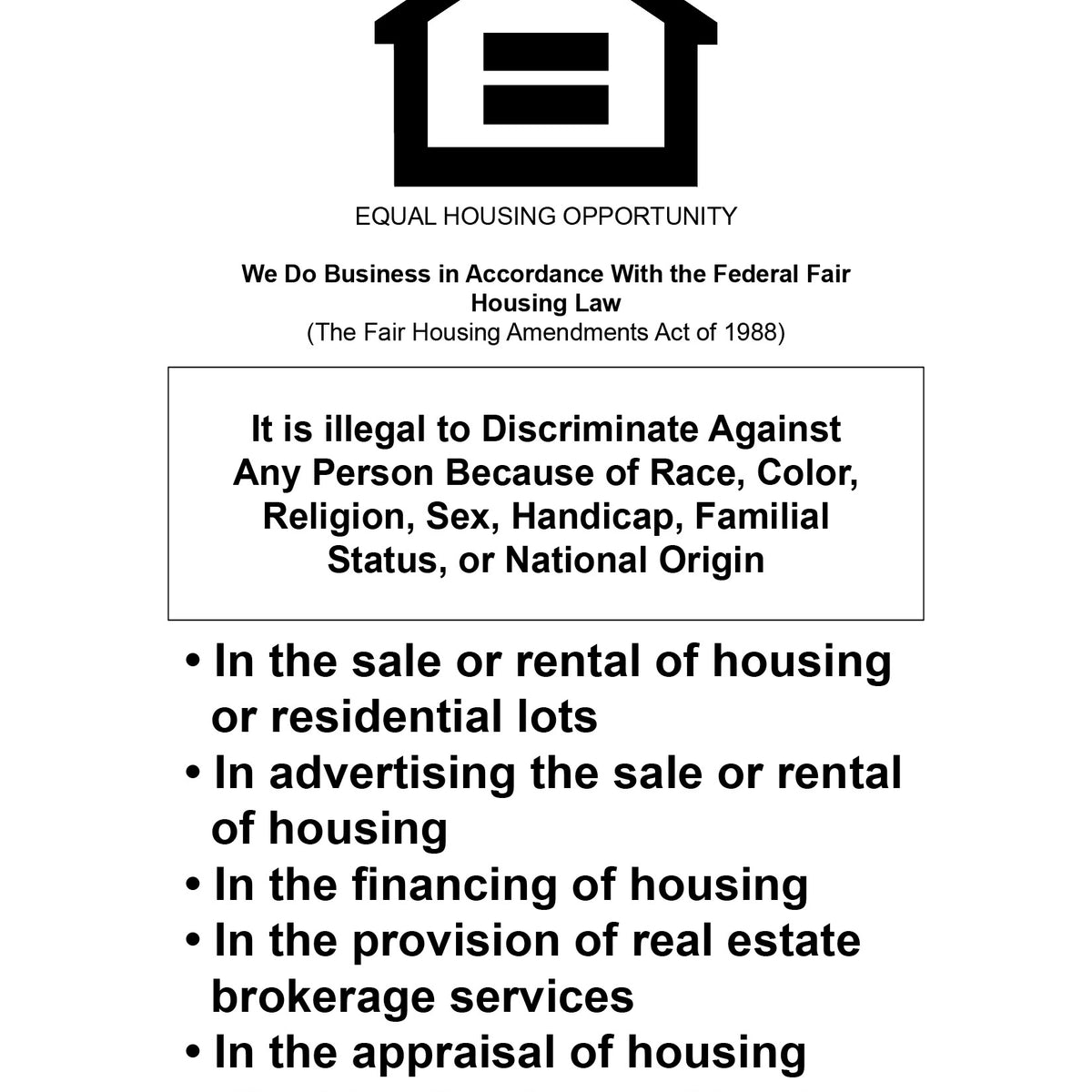 Federal Fair Housing Poster — State and Federal Poster