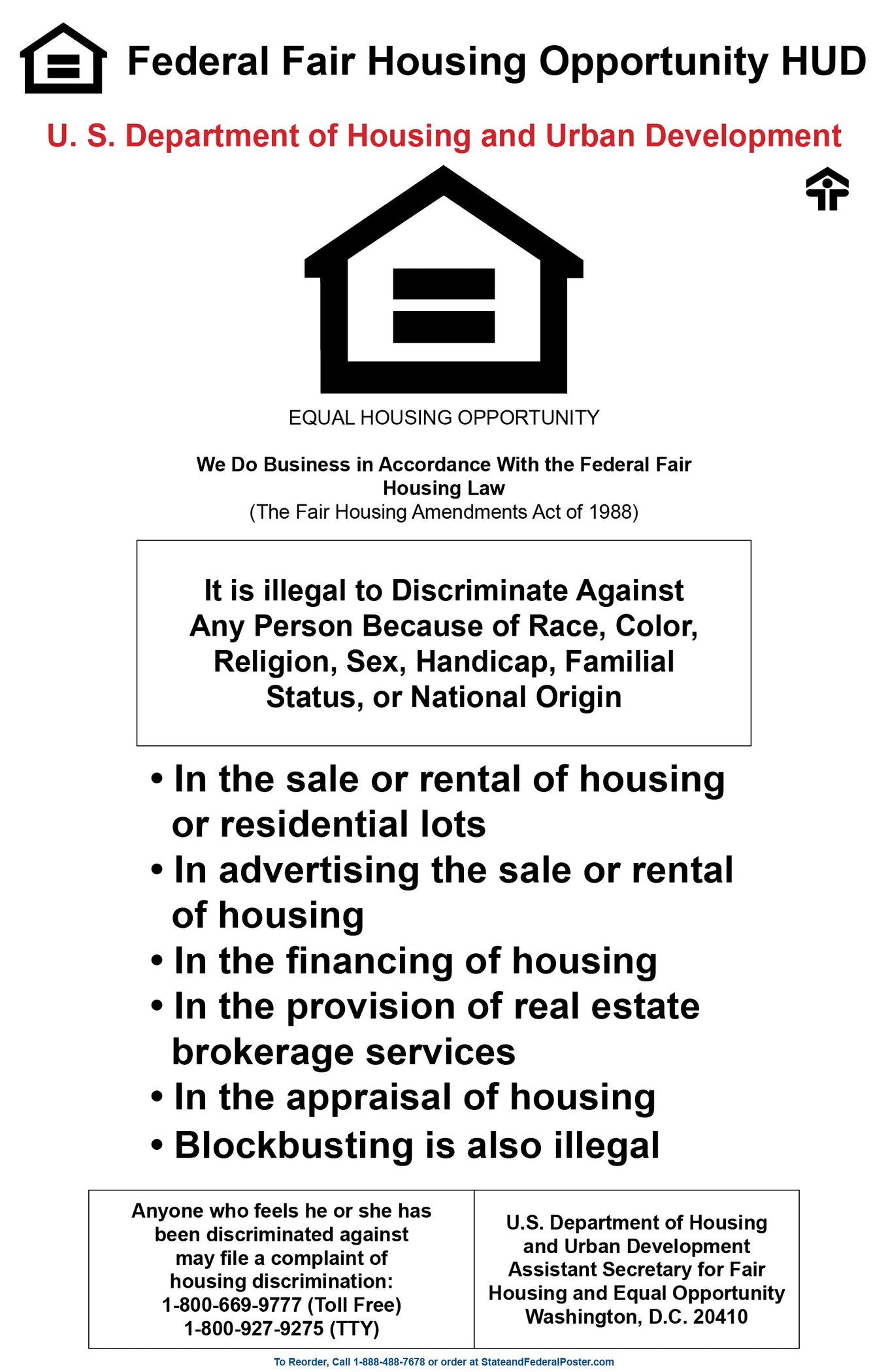 Federal Fair Housing Poster — State and Federal Poster