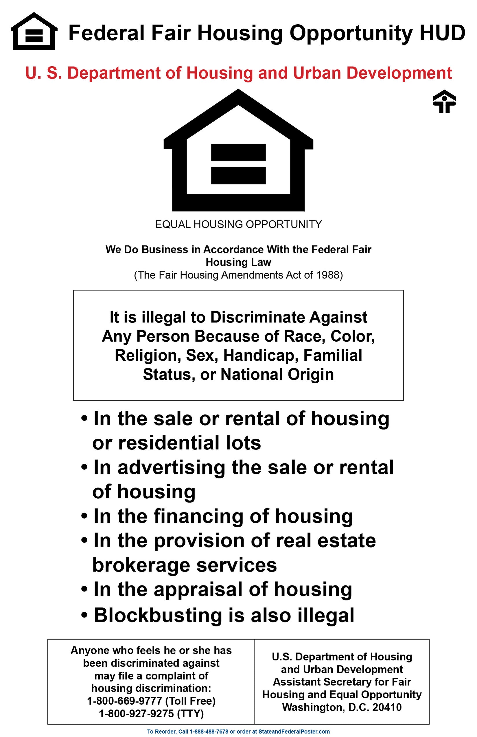 Federal Fair Housing Poster — State And Federal Poster