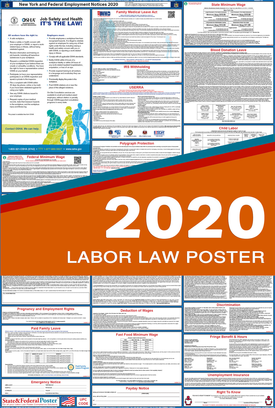 New York State and Federal Labor Law Poster 2020 — State and Federal Poster