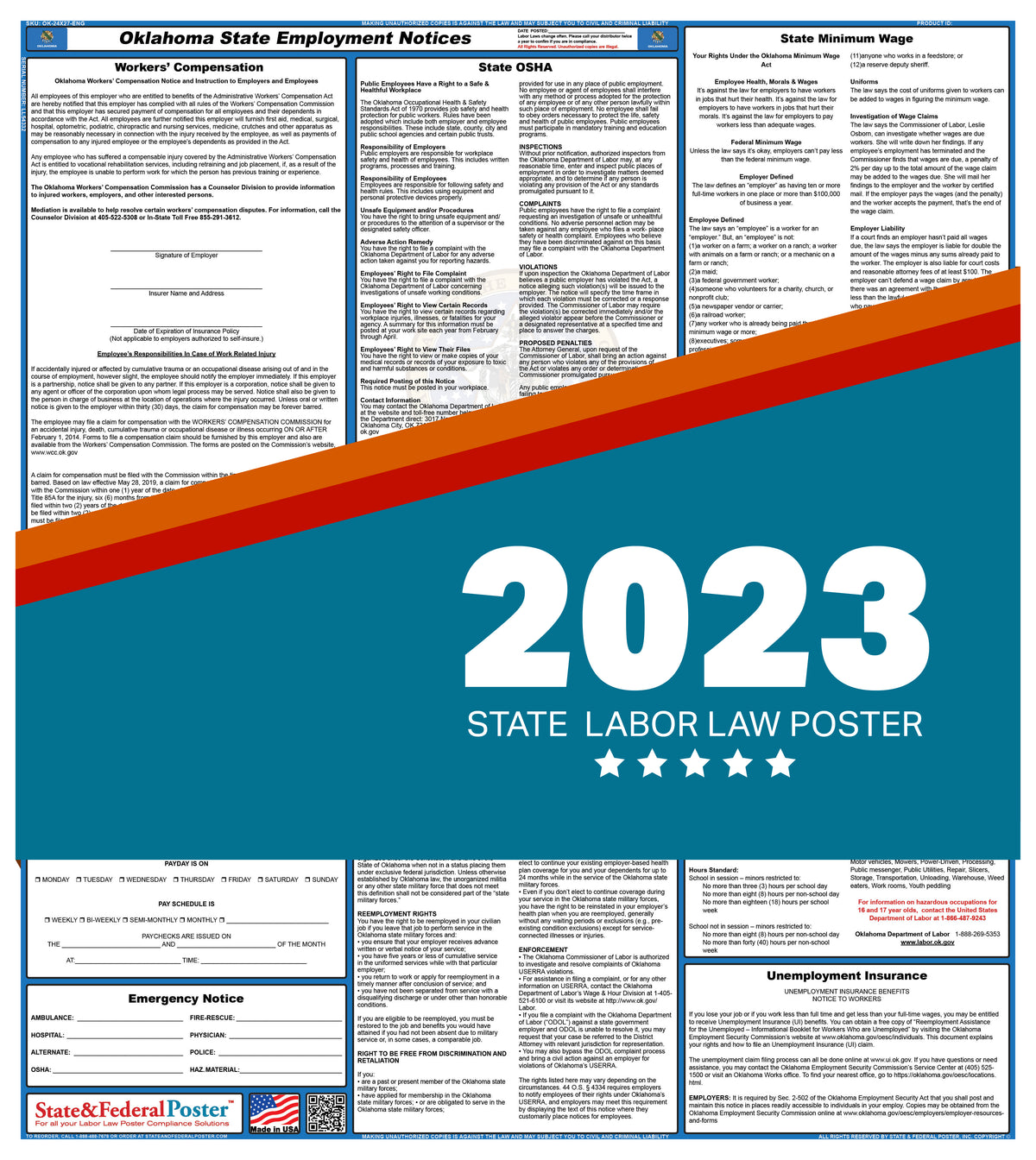 Oklahoma State Labor Law Poster 2023 — State and Federal Poster