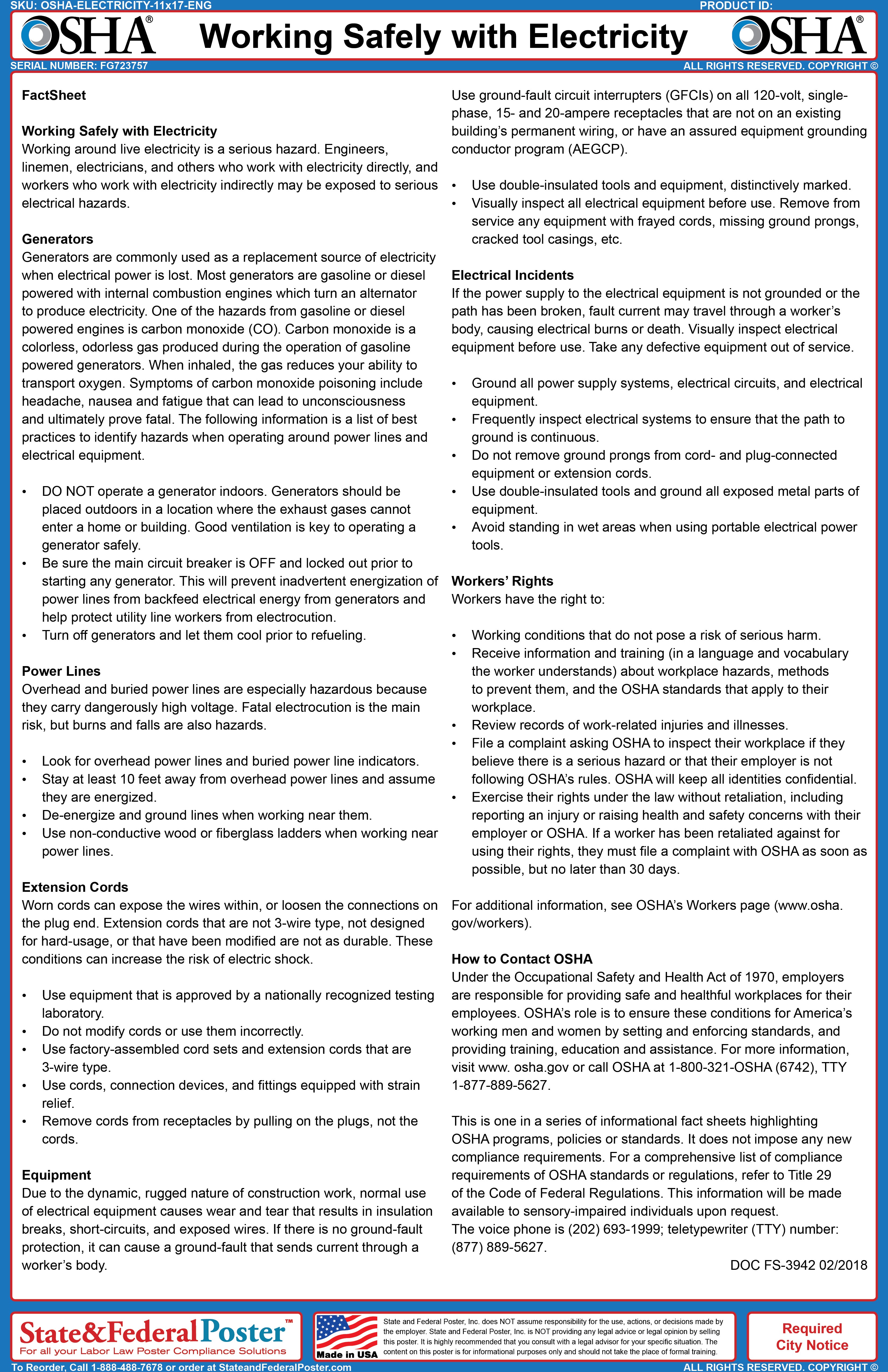OSHA Electrical Safety Fact Sheet