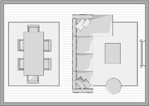 Four Corners Rugs - medium or standard rug example positioning 2.4 x 3.0m (or 8 x 10 ft)