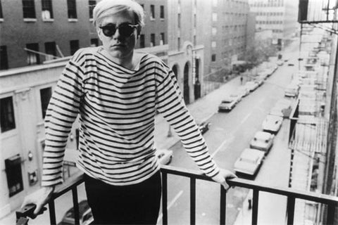 Andy Warhol striped tee on balcony