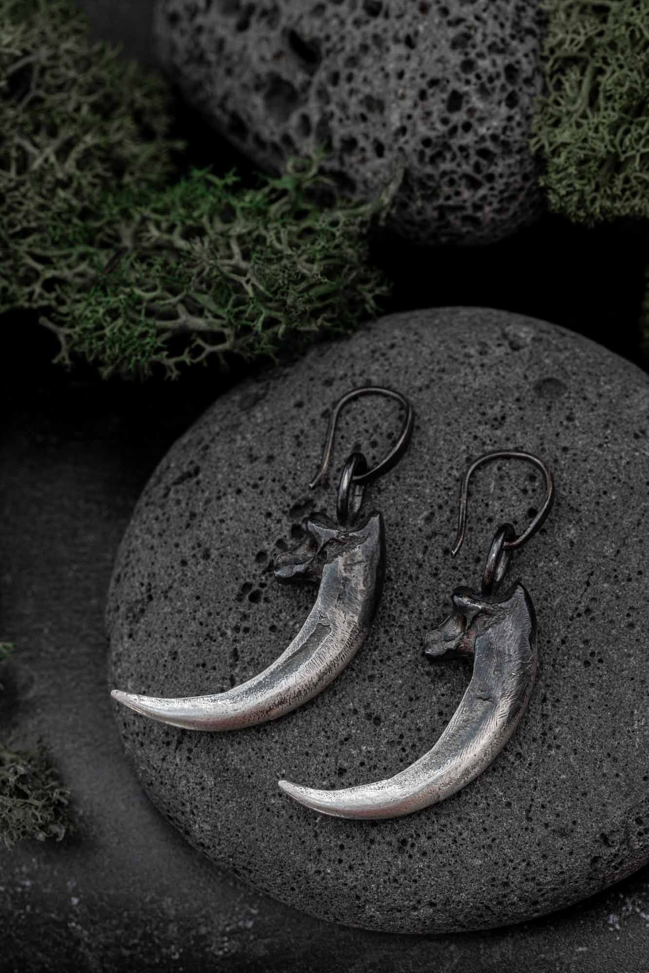 Raven talon earrings, silver raven claw earrings, raven jewellery for vikings