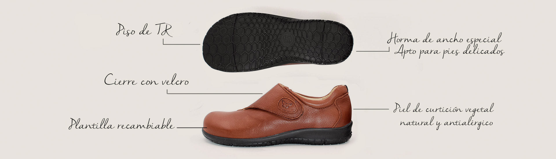 Calzado cómodo de para pies delicados - Zapato 100% antialérgico - Made in Spain – Etiquetado "Color Beige" – Martin Natur España