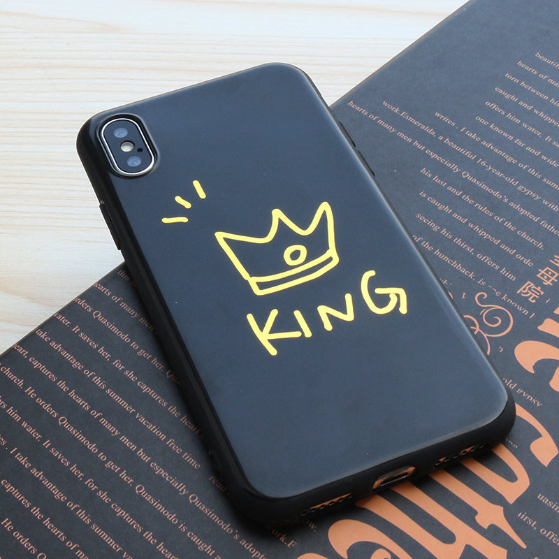 Luxury King Queen Glossy Crown Couple Phone Case For Iphone X 8