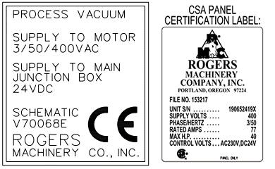 CE and CSA Certification labels