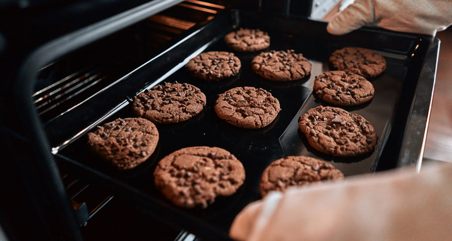 Fresh cookies coming out of the oven