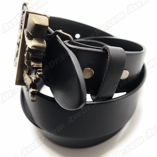 Boucle de ceinture briquet argent Dual Dragons et ceinture en cuir