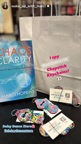 Floral chapstick keychains featured at Marci Hopkins NYC Book Signing