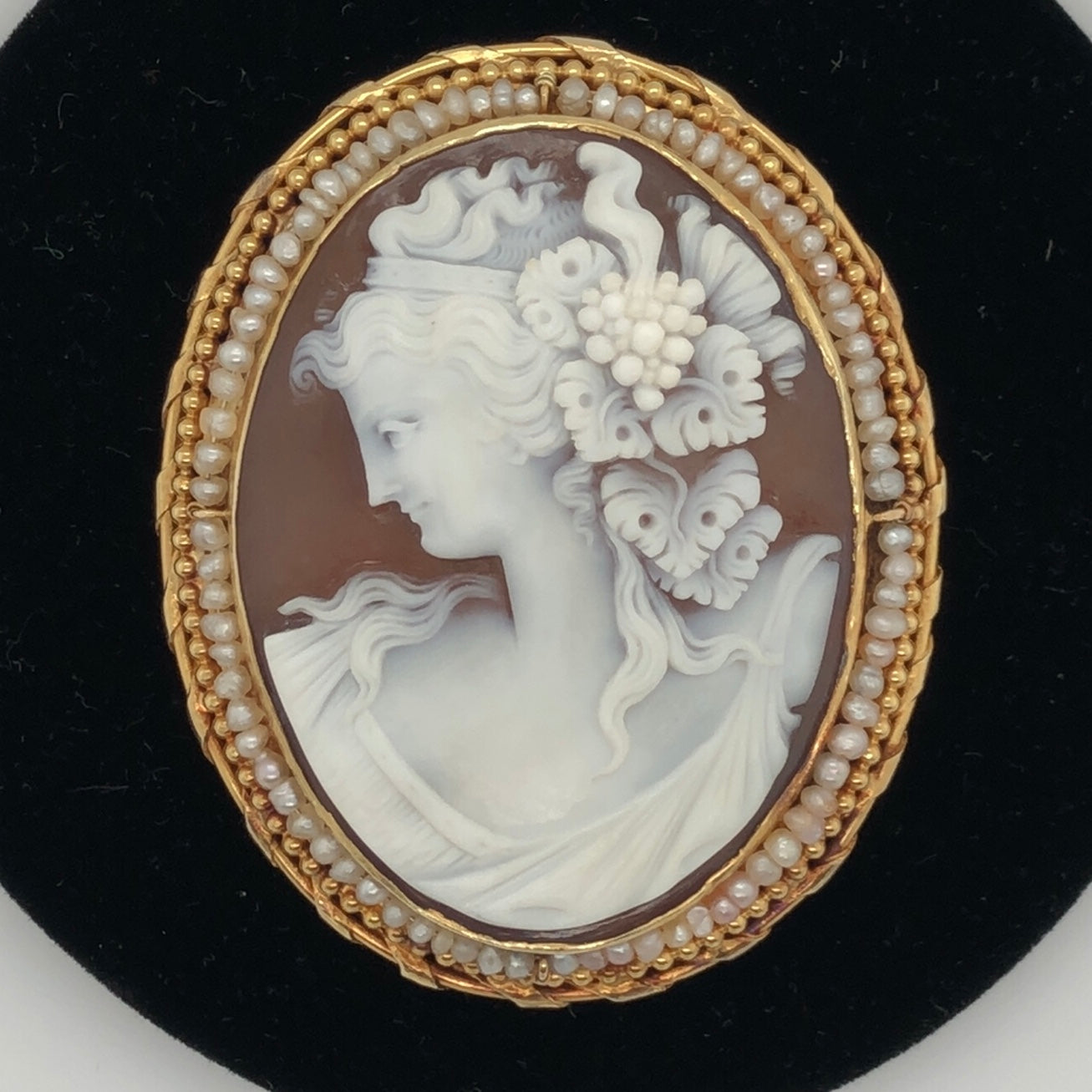14K Yellow Gold Cameo with Seed Pearls  CP0056