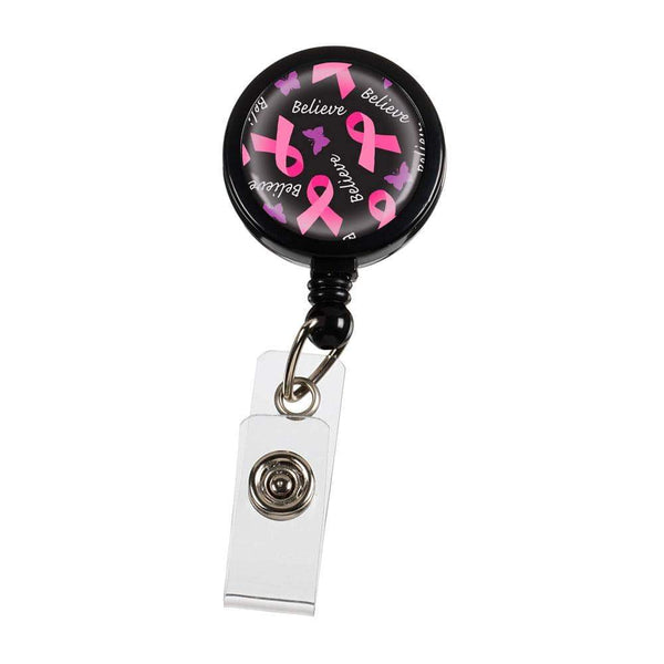 Prestige Medical ID Holder Pink Ribbons and Butterflies Prestige Retracteze ID Holder