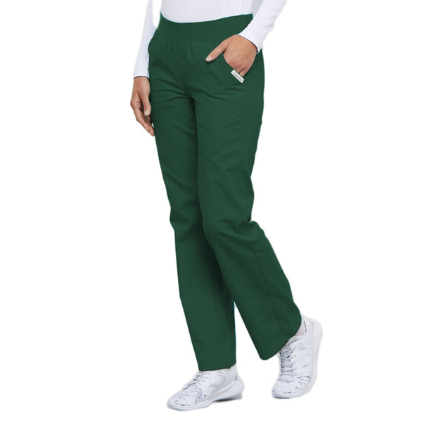 Cherokee Flexibles 2085 Scrubs Pants Women's Mid Rise Knit Waist Pull-On Hunter Green 3XL